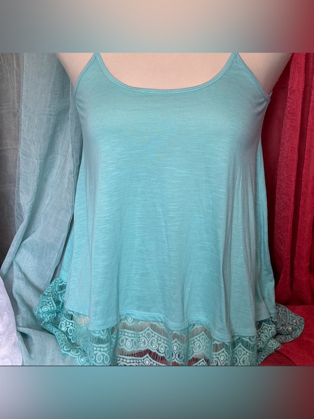 Light Teal Lace-Hem Camisole Top - Women